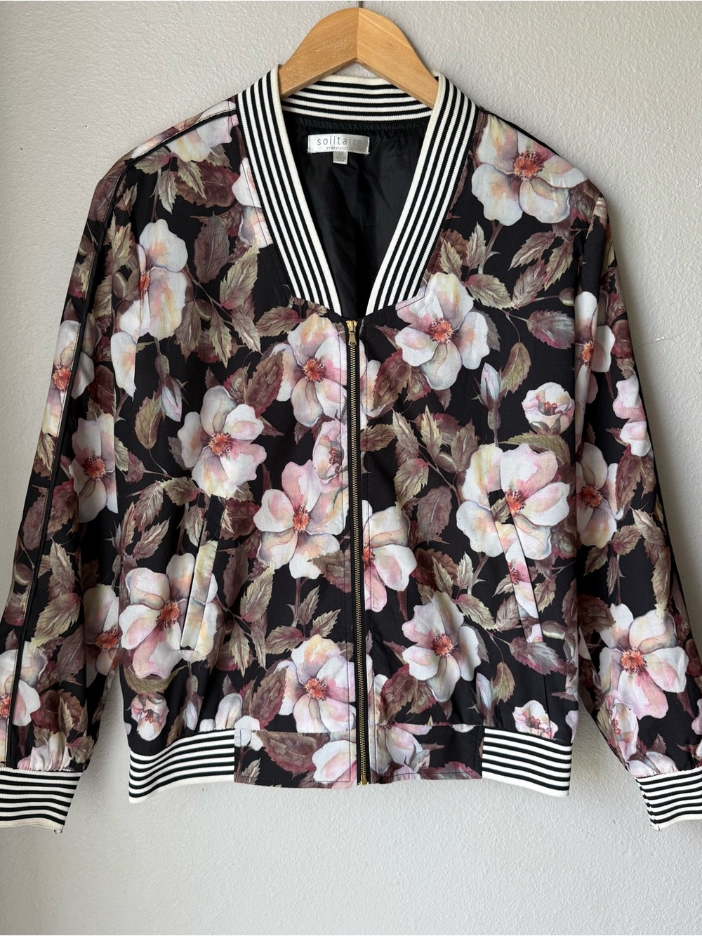 Solitaire Pink Floral Lightweight Bomber Jacket Women’s Size Medium Full Zip